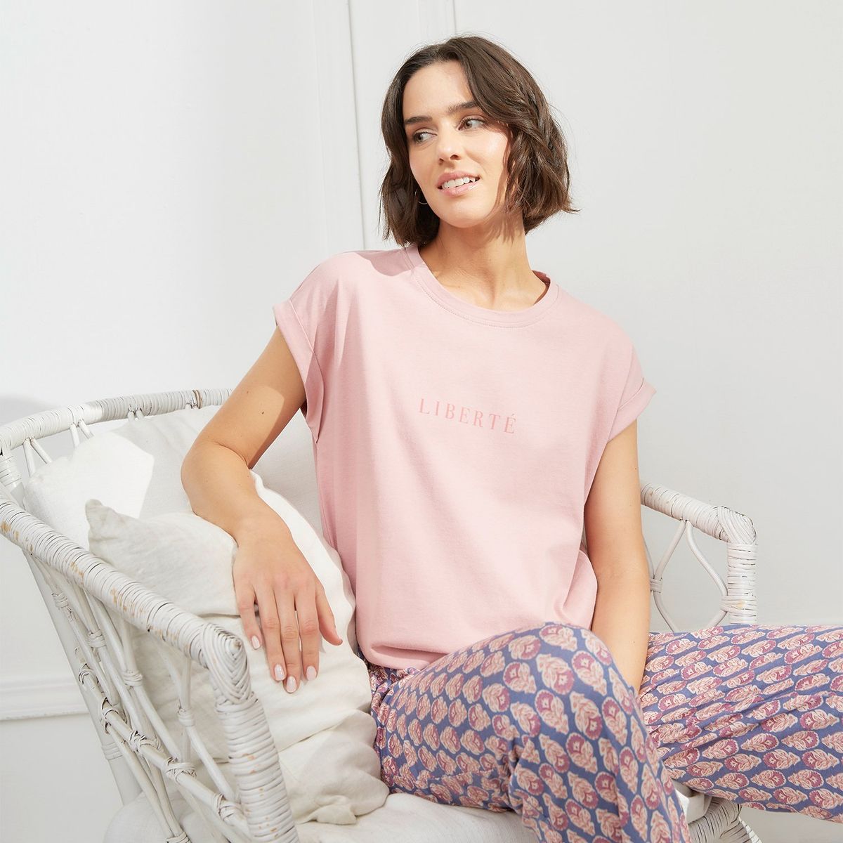 BLU - Camiseta de pijama para Mujer Manga corta de Algodón blu