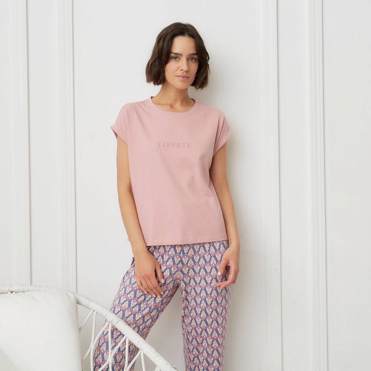 BLU - Camiseta de pijama para Mujer Manga corta de Algodón blu