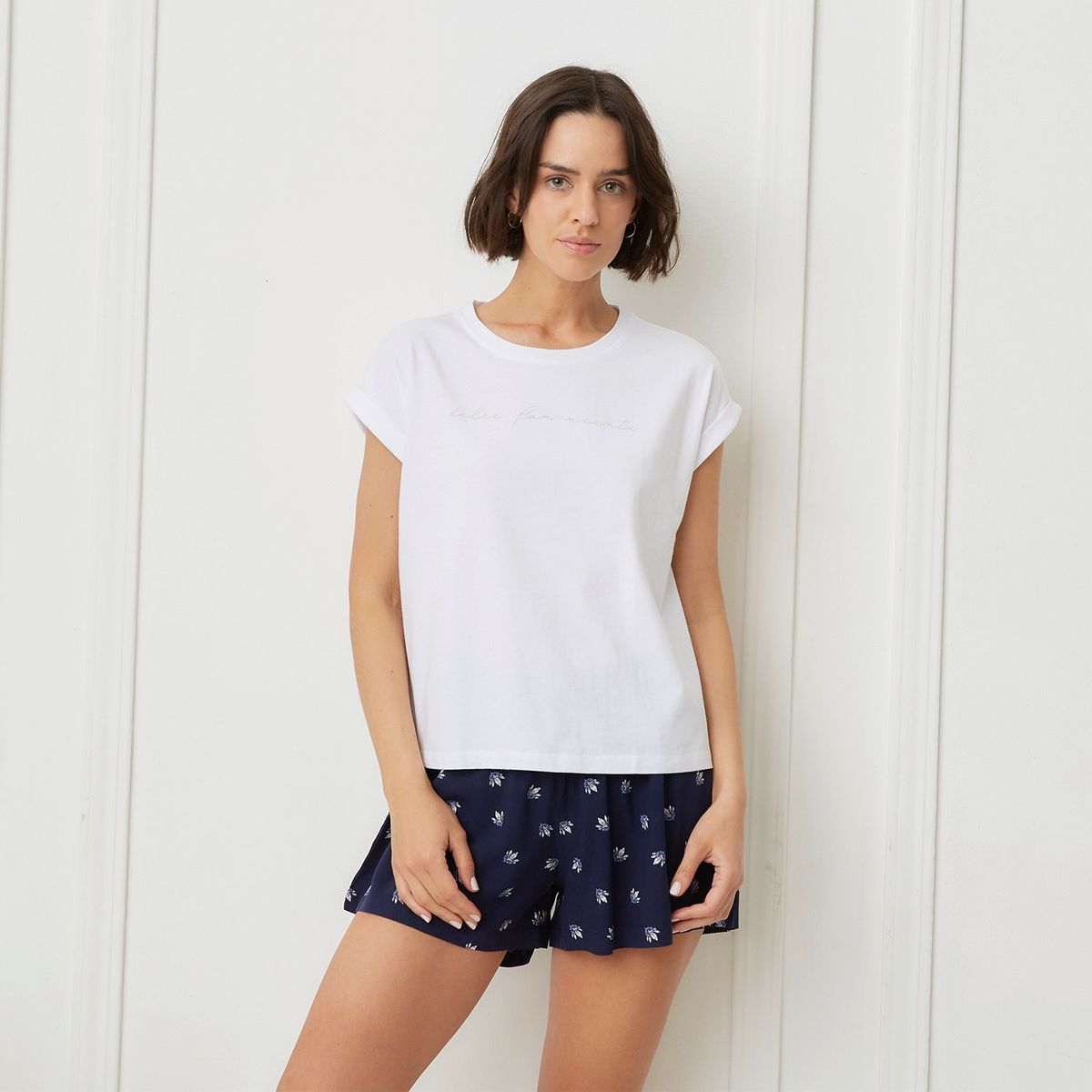 BLU - Camiseta de pijama para Mujer Manga corta de Algodón blu