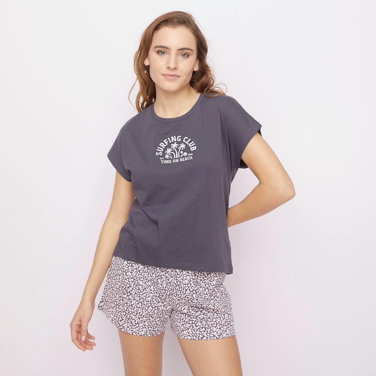 SYBILLA - Pijama completa con short para Mujer Manga corta de Algodón Sybilla