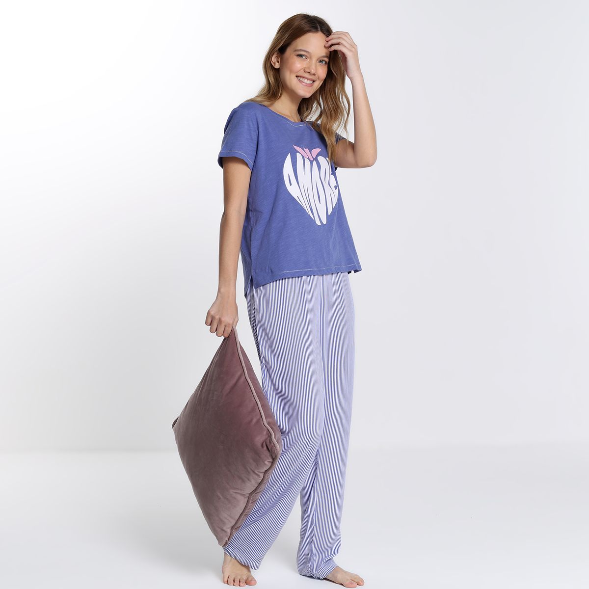 SYBILLA - Pijama completa con pantalón para Mujer Manga corta de Algodón Sybilla