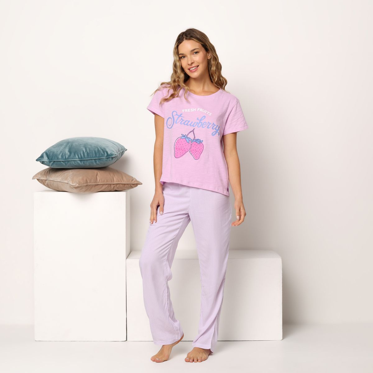 SYBILLA - Pijama completa con pantalón para Mujer Manga corta de Algodón Sybilla
