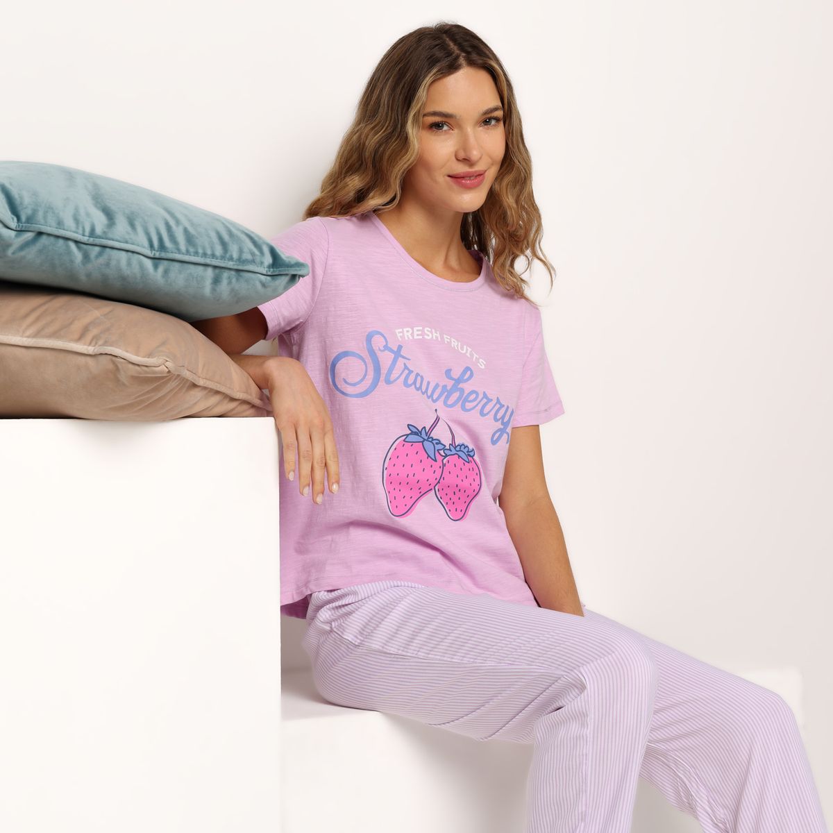 SYBILLA - Pijama completa con pantalón para Mujer Manga corta de Algodón Sybilla