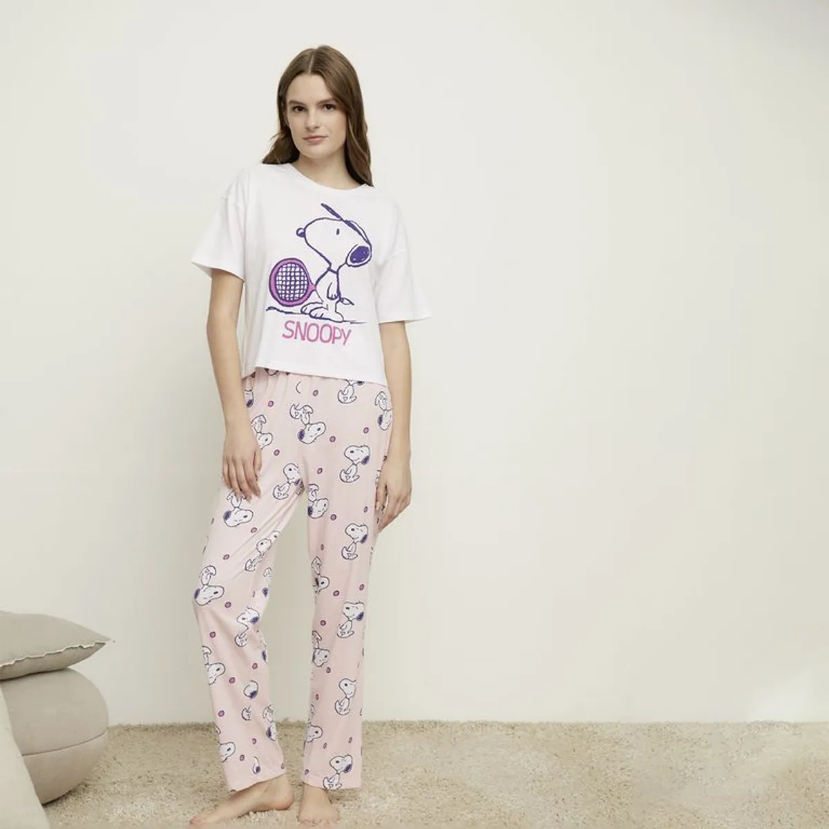 SNOOPY - Pijama completa con pantalón para Mujer de Algodón Snoopy