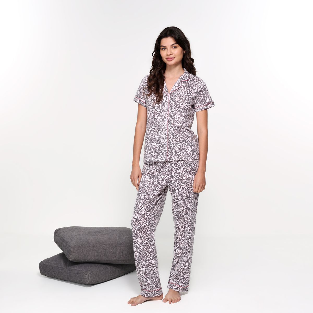 SYBILLA - Pijama completa con pantalón para Mujer Manga corta de Algodón Sybilla