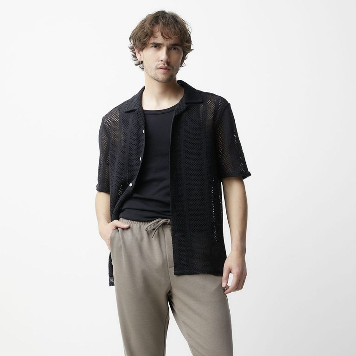 BASEMENT - Camisa Hombre Tejido Manga corta Basement