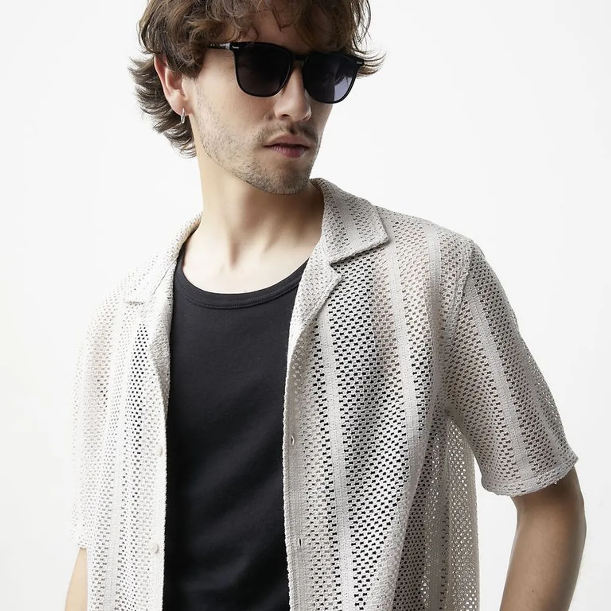 BASEMENT - Camisa Hombre Tejido Manga corta Basement