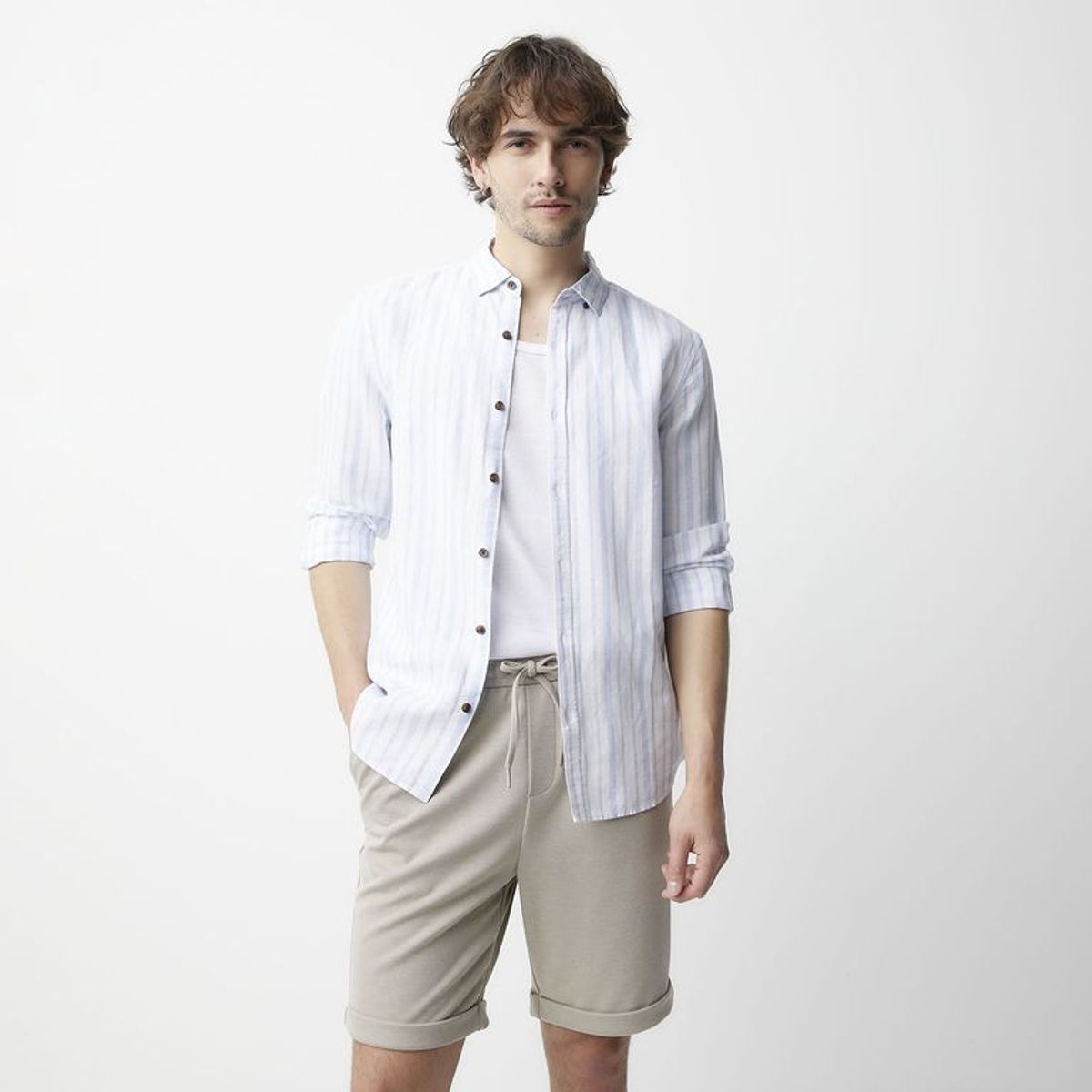 BASEMENT - Camisa Hombre Manga larga Slim de Lino BASEMENT