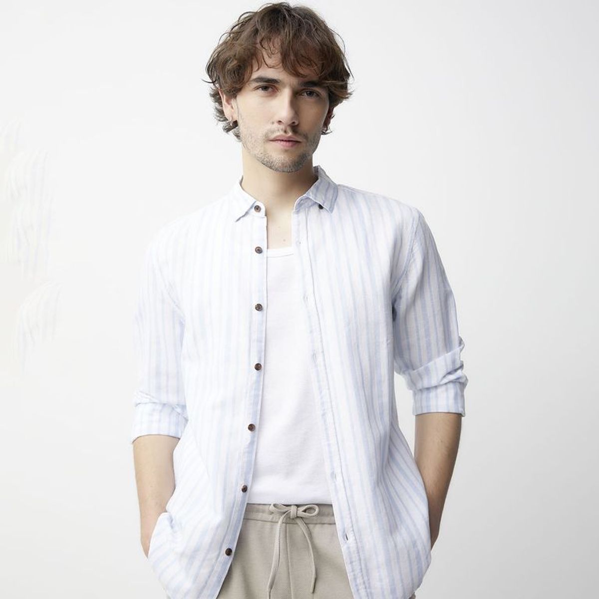 BASEMENT - Camisa Hombre Manga larga Slim de Lino BASEMENT