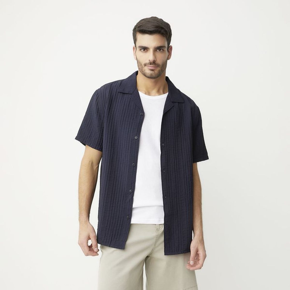 BASEMENT - Camisa Hombre Manga corta Classic fit Basement