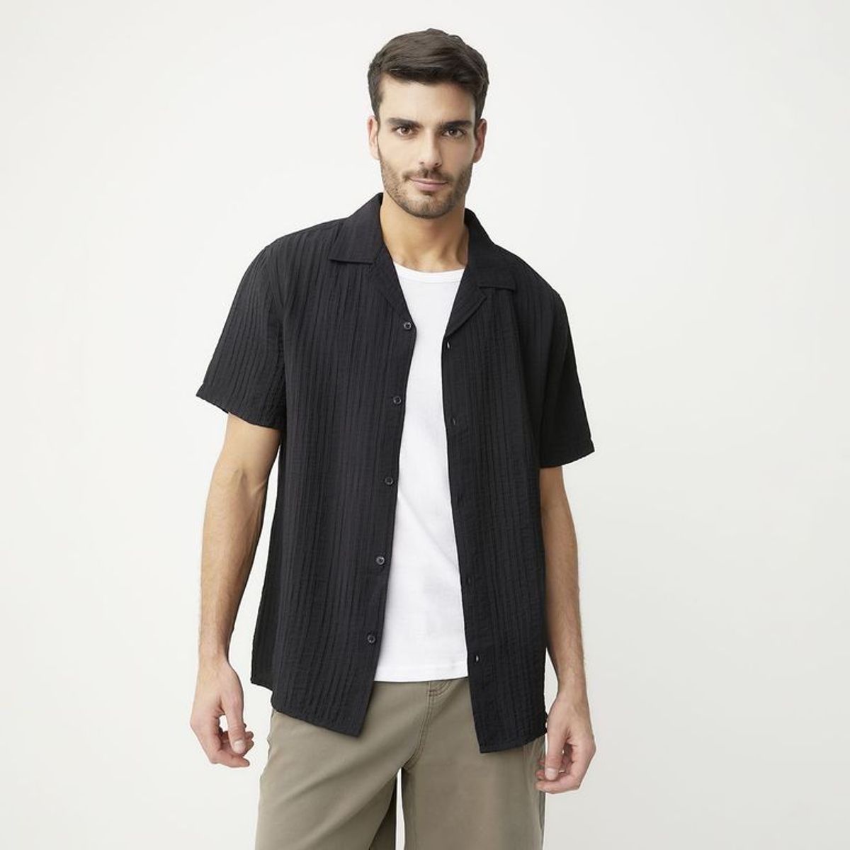 BASEMENT - Camisa Hombre Manga corta Classic fit Basement