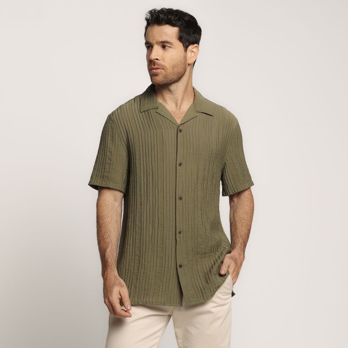BASEMENT - Camisa Hombre Manga corta Classic fit Basement