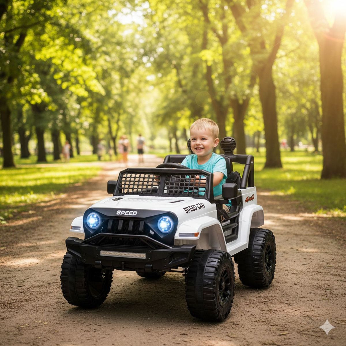 SCOOP - Carro Montable eléctrico niño Camper Todoterreno Blanco 12V 