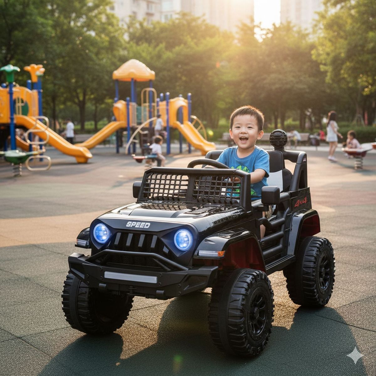 SCOOP - Carro Montable eléctrico niño Camper Todoterreno Negro 12V 