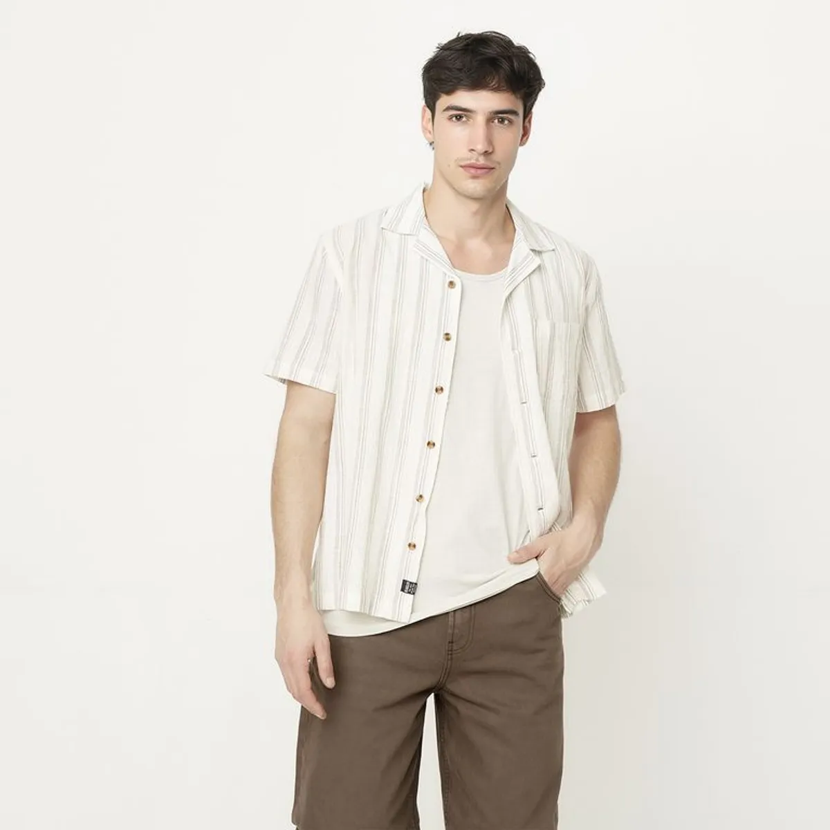 BEARCLIFF - Camisa Hombre Manga Corta de Rayas de Algodón Bearcliff