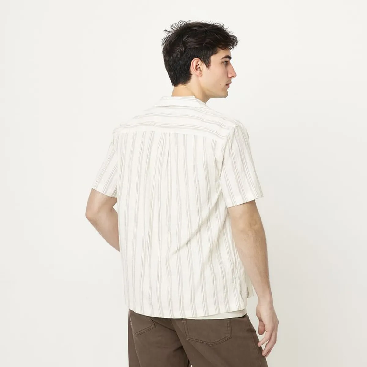 BEARCLIFF - Camisa Hombre Manga Corta de Rayas de Algodón Bearcliff