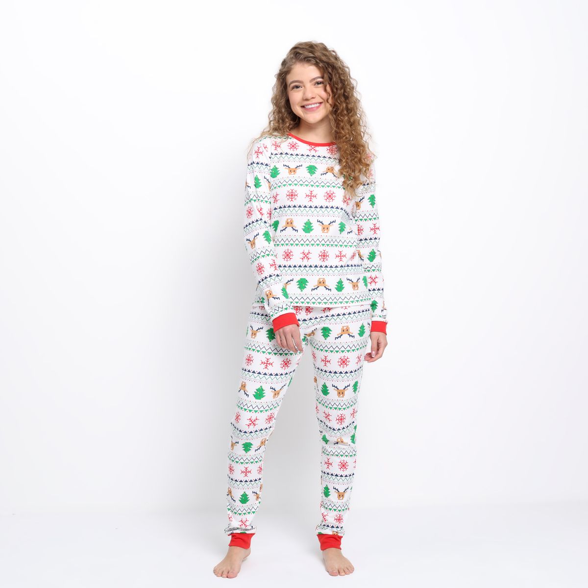 ELV - Pijama Navideña Cintura elásticada para Niña 2 piezas con Estampado Manga larga de Algodón Elv 