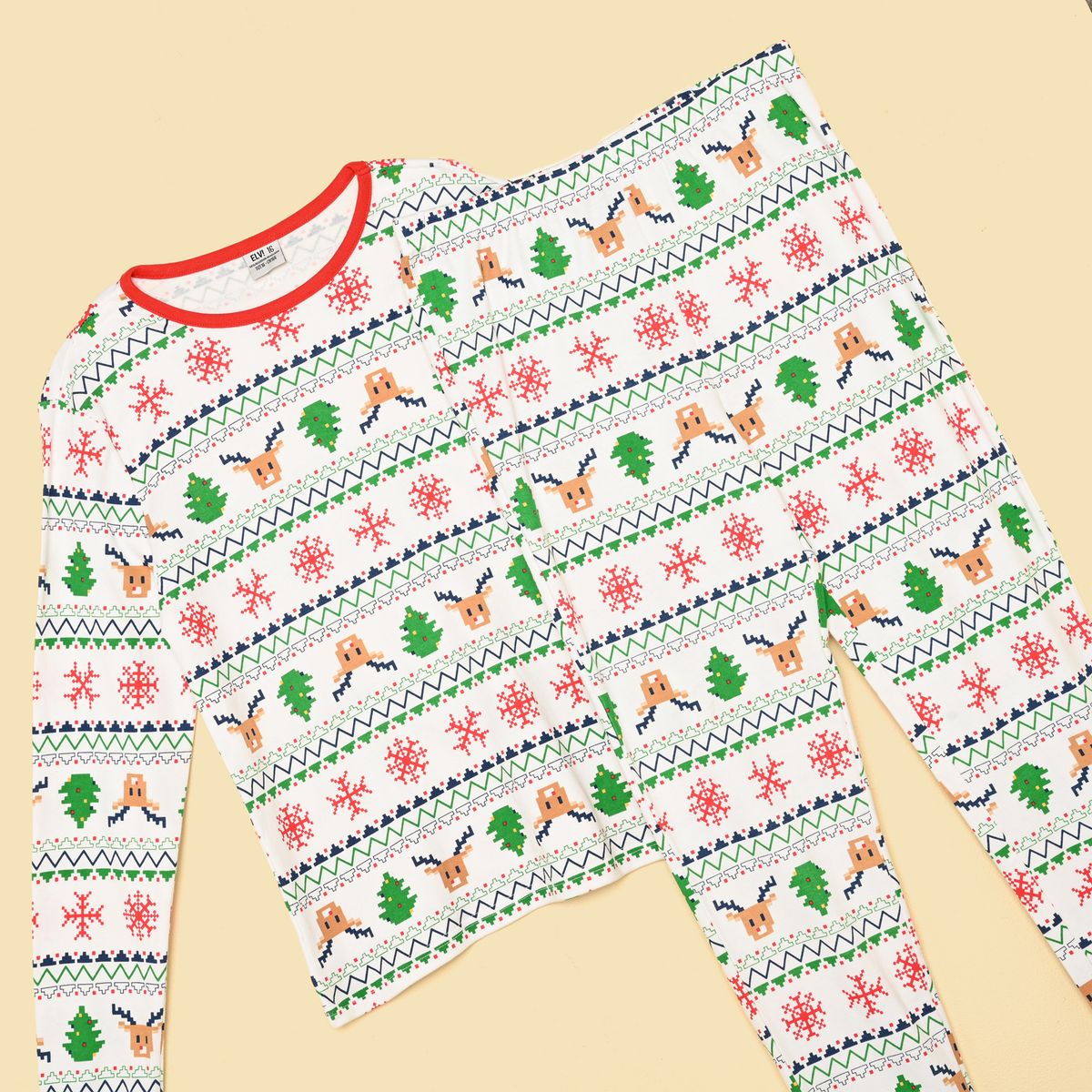 ELV - Pijama Navideña Cintura elásticada para Niña 2 piezas con Estampado Manga larga de Algodón Elv 