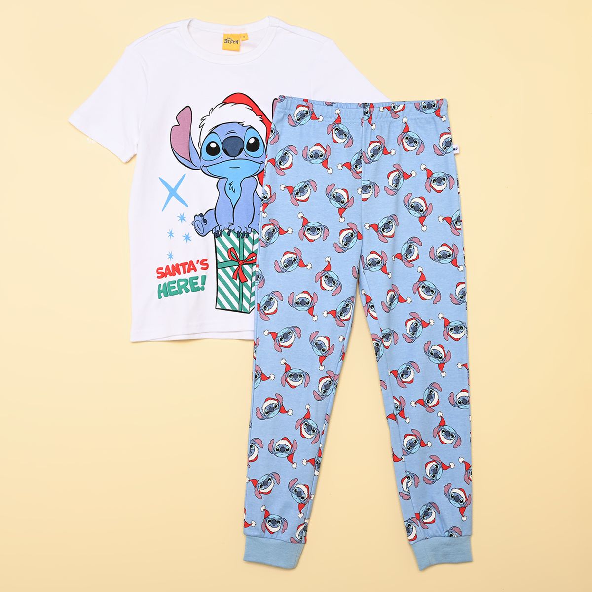 LILO & STITCH - Pijama Navideña Cintura elásticada para Niña 2 piezas con Estampado Manga corta de Algodón LILO & STITCH 
