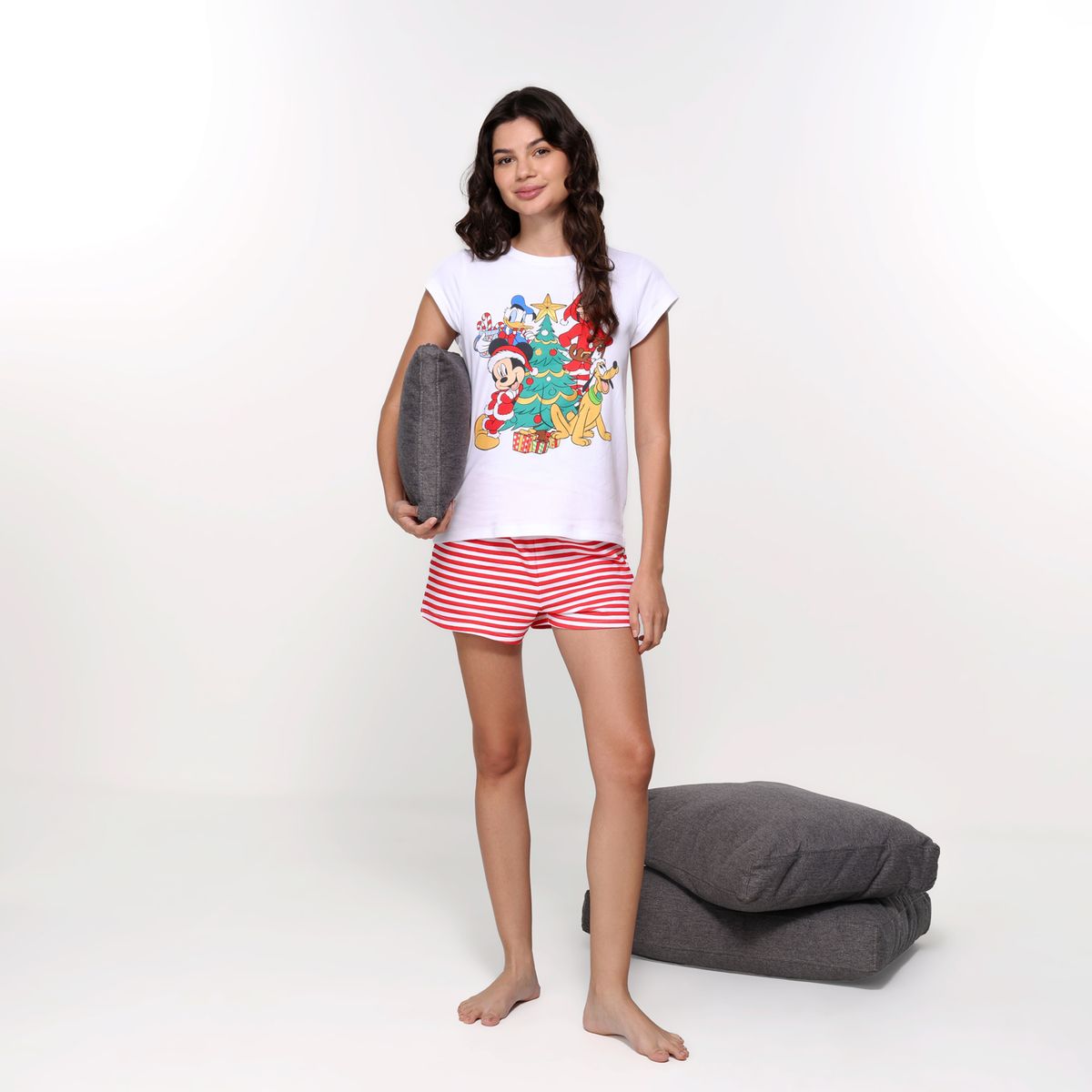 DISNEY - Pijama Navideña completa con short para Mujer Manga corta de Algodón Disney