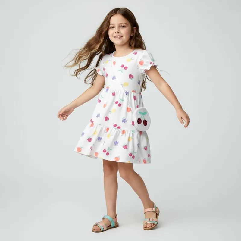 YAMP - Vestido para Niña 2 piezas Con accesorio Manga corta de Algodón Yamp