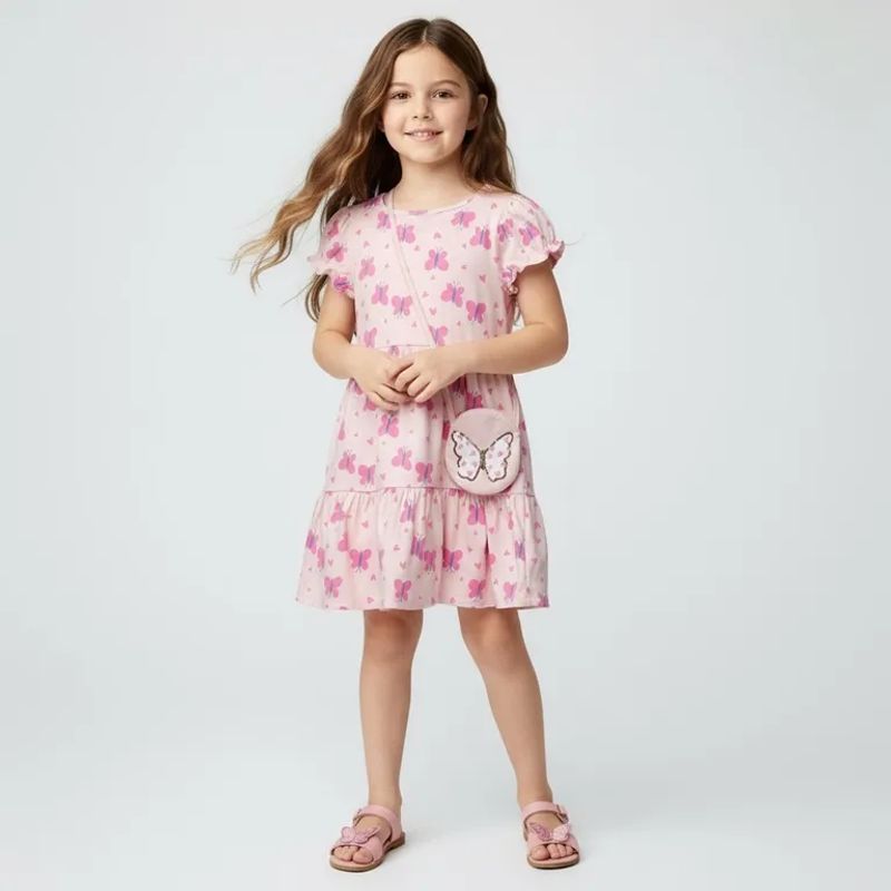 YAMP - Vestido para Niña 2 piezas Con accesorio Manga corta de Algodón Yamp