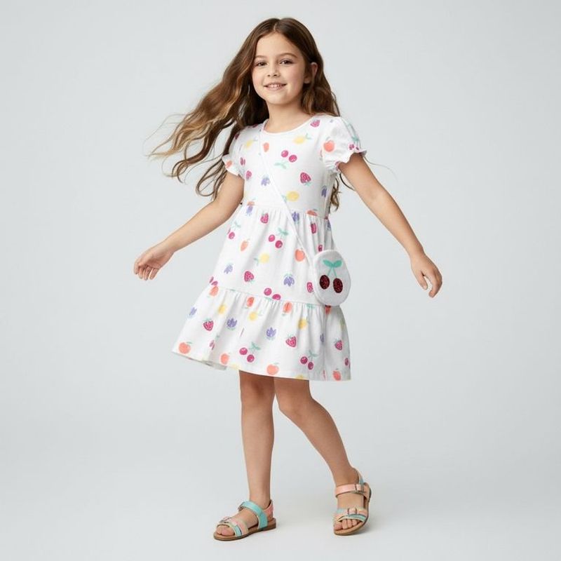 YAMP - Vestido para Niña 2 piezas Con accesorio Manga corta de Algodón Yamp