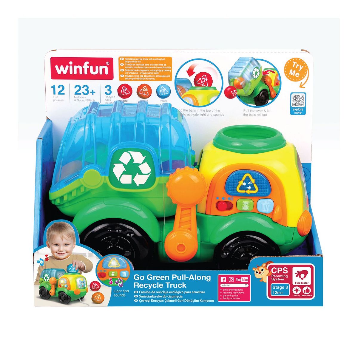 WINFUN - Juguete para bebé didáctico Winfun: Camión reciclador Go Green 