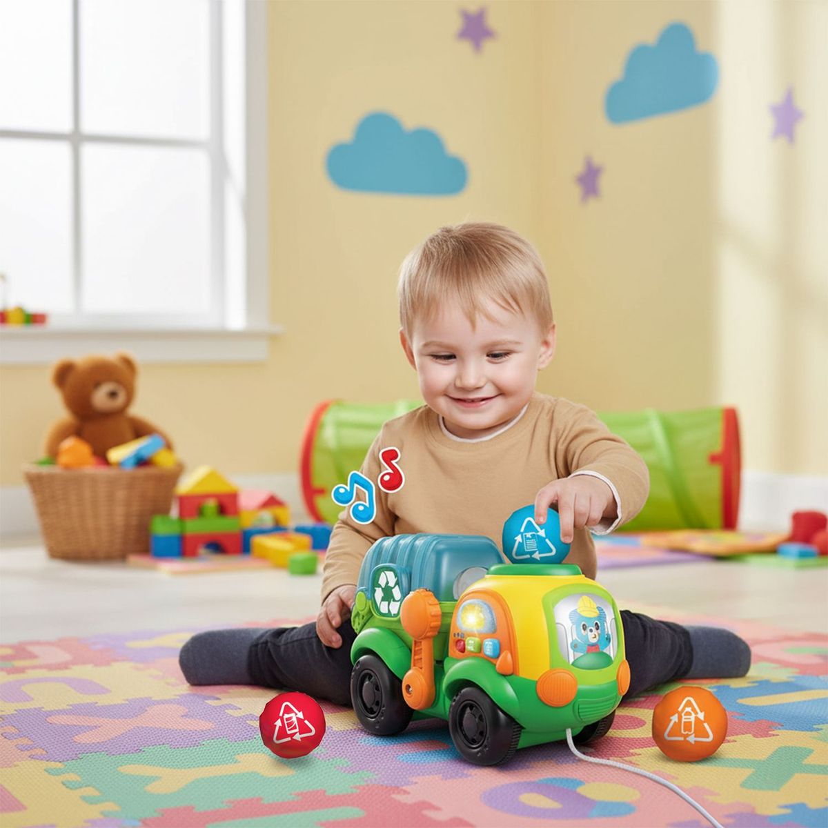 WINFUN - Juguete para bebé didáctico Winfun: Camión reciclador Go Green 