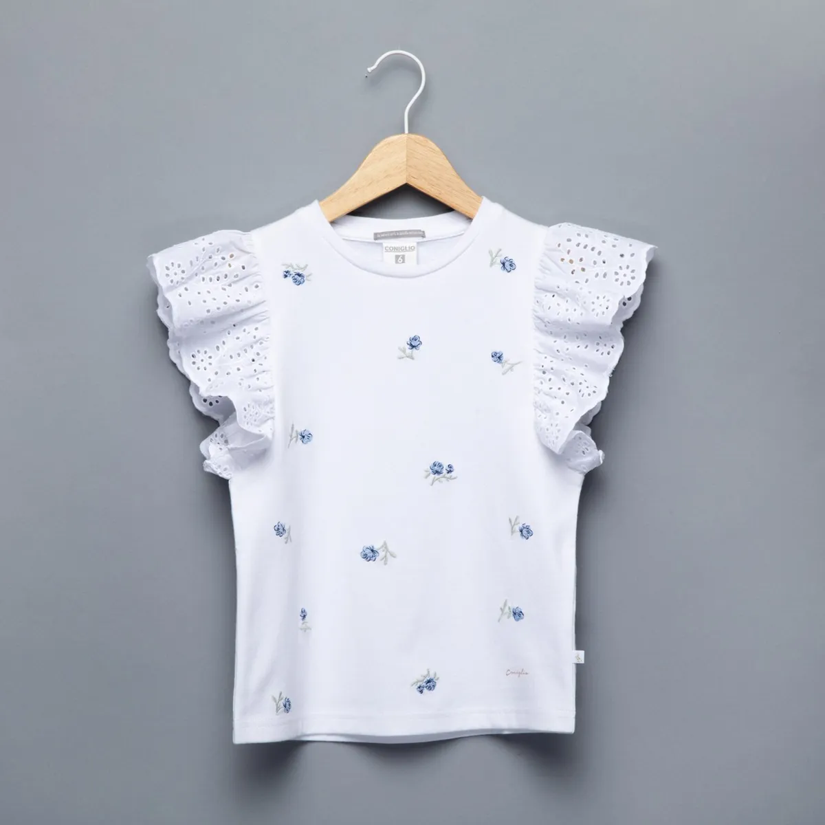 CONIGLIO - Camiseta para Niña con Ojalillo de Algodón Coniglio