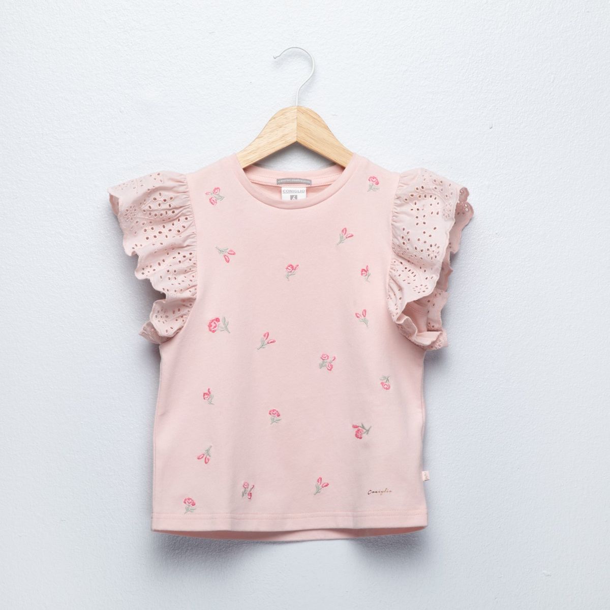 CONIGLIO - Camiseta para Niña con Ojalillo de Algodón Coniglio