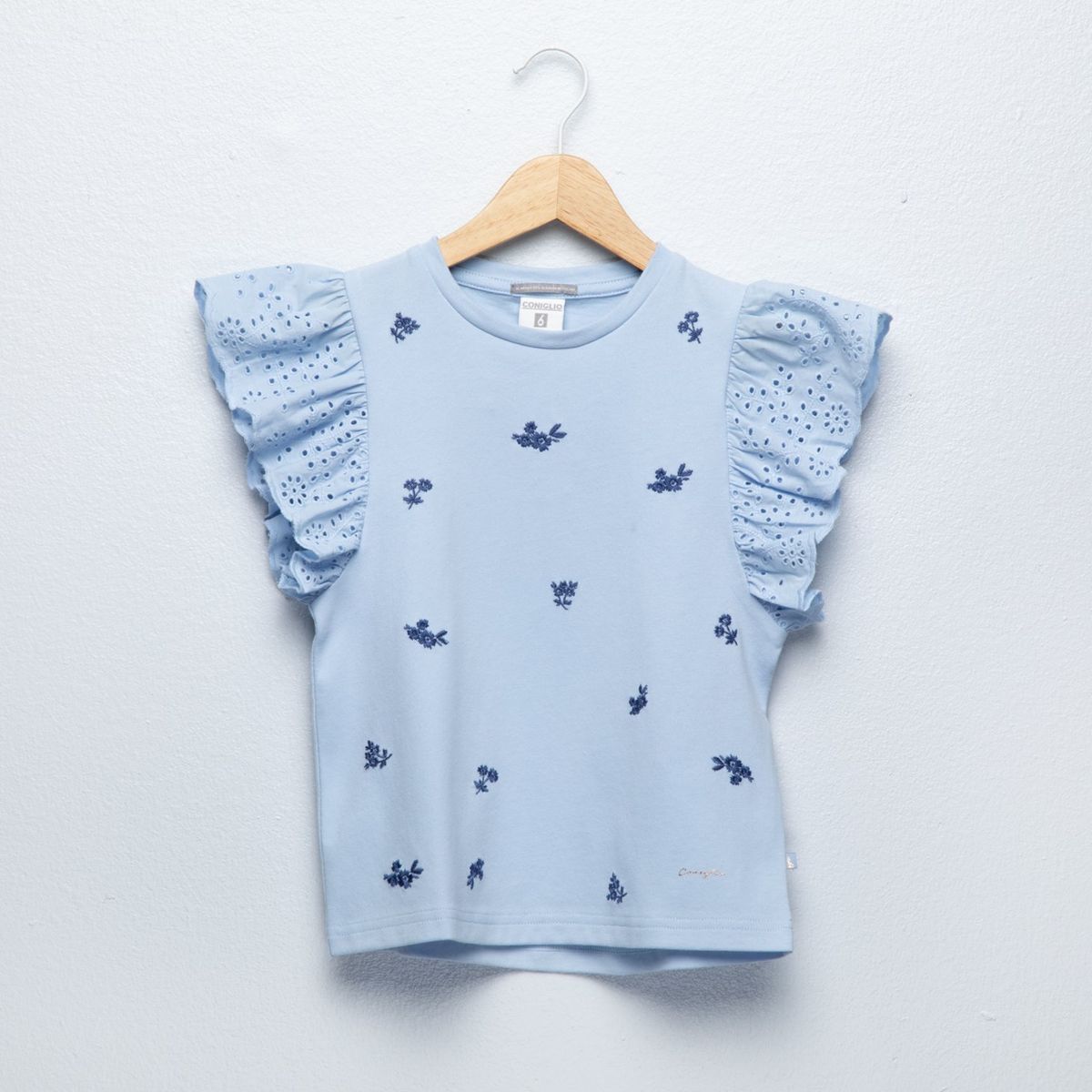 CONIGLIO - Camiseta para Niña con Ojalillo de Algodón Coniglio