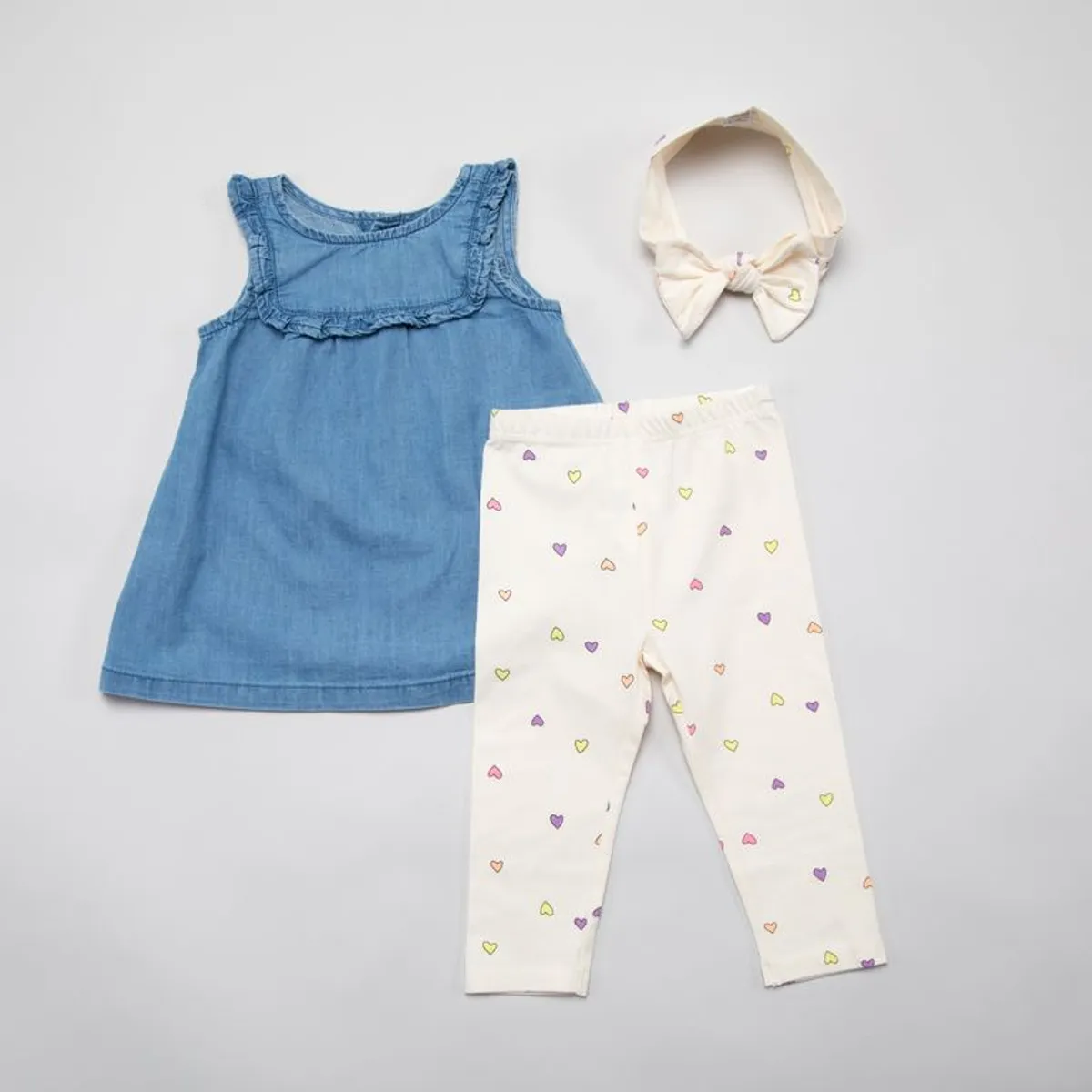 YAMP - Sets Vestido + Legging + Moño para Bebé niña en Algodón Yamp