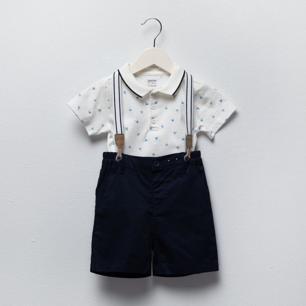 YAMP - Sets Camiseta polo manga corta + Bermuda + Tirantas para Bebé niño en Algodón Yamp