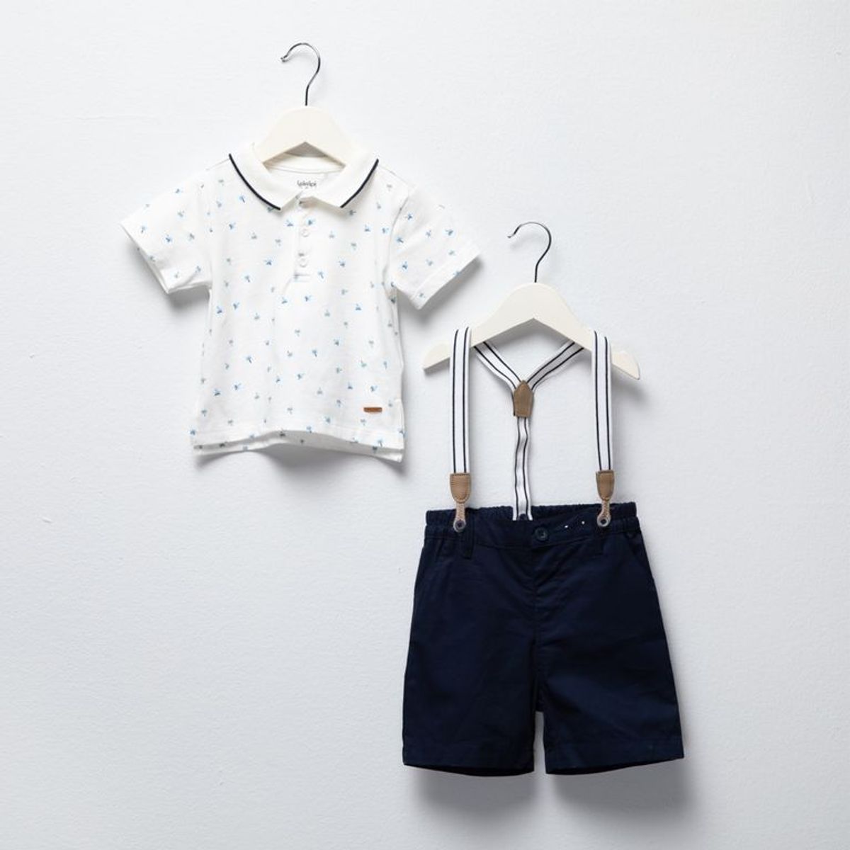 YAMP - Sets Camiseta polo manga corta + Bermuda + Tirantas para Bebé niño en Algodón Yamp