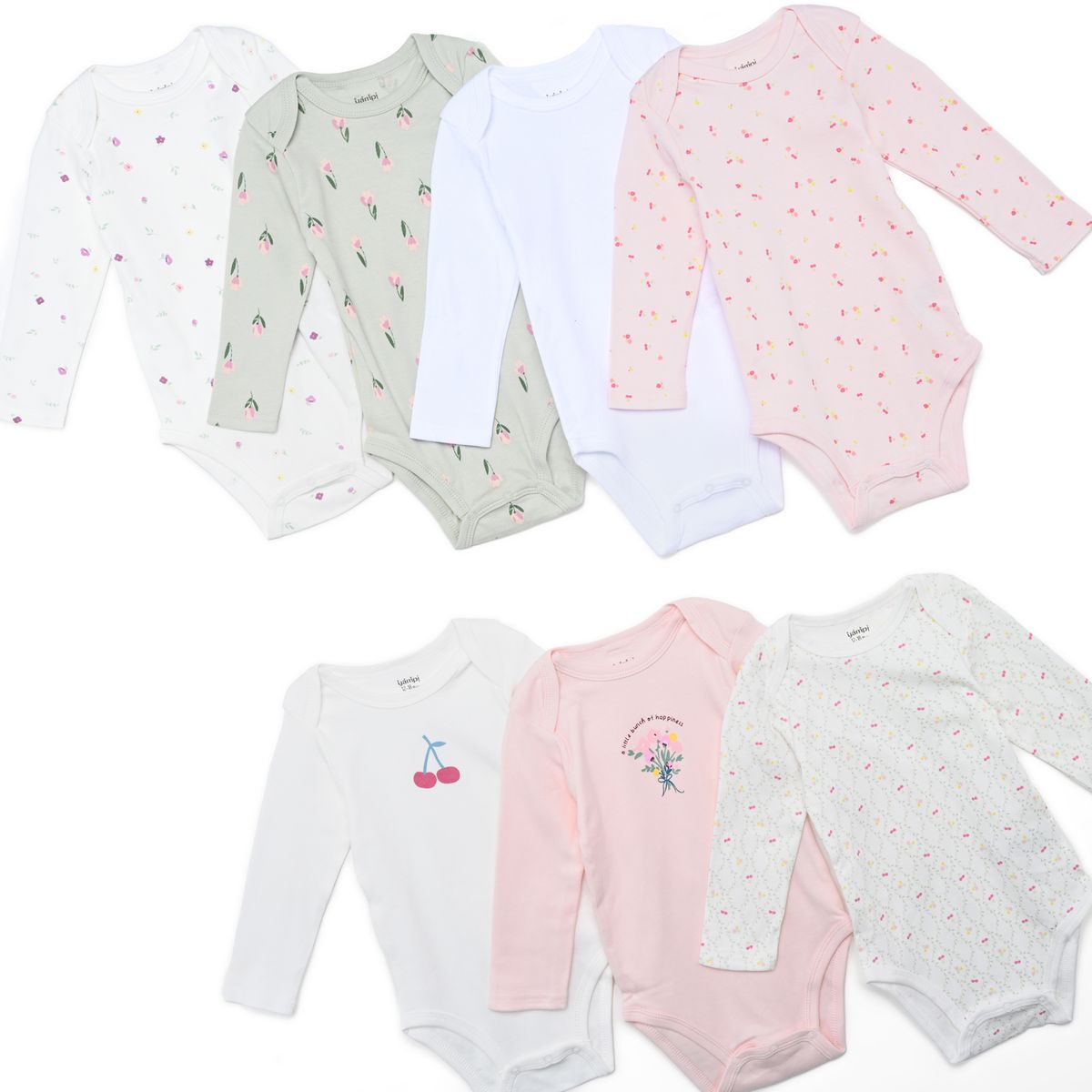 YAMP - Bodies Para Bebé niña Pack de 7 unidades Manga larga de Algodón Yamp