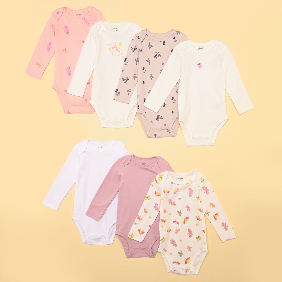 YAMP - Bodies Para Bebé niña Pack de 7 unidades Manga larga de Algodón Yamp