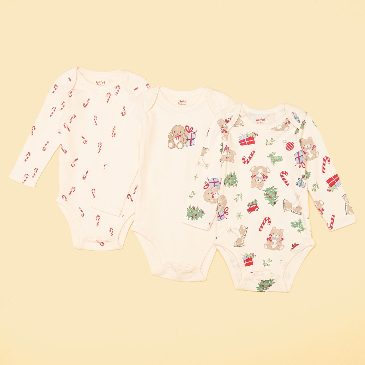 YAMP - Bodies Navideños para Unisex bebé Pack de 3 unidades con Estampado Manga larga de Algodón Yamp 