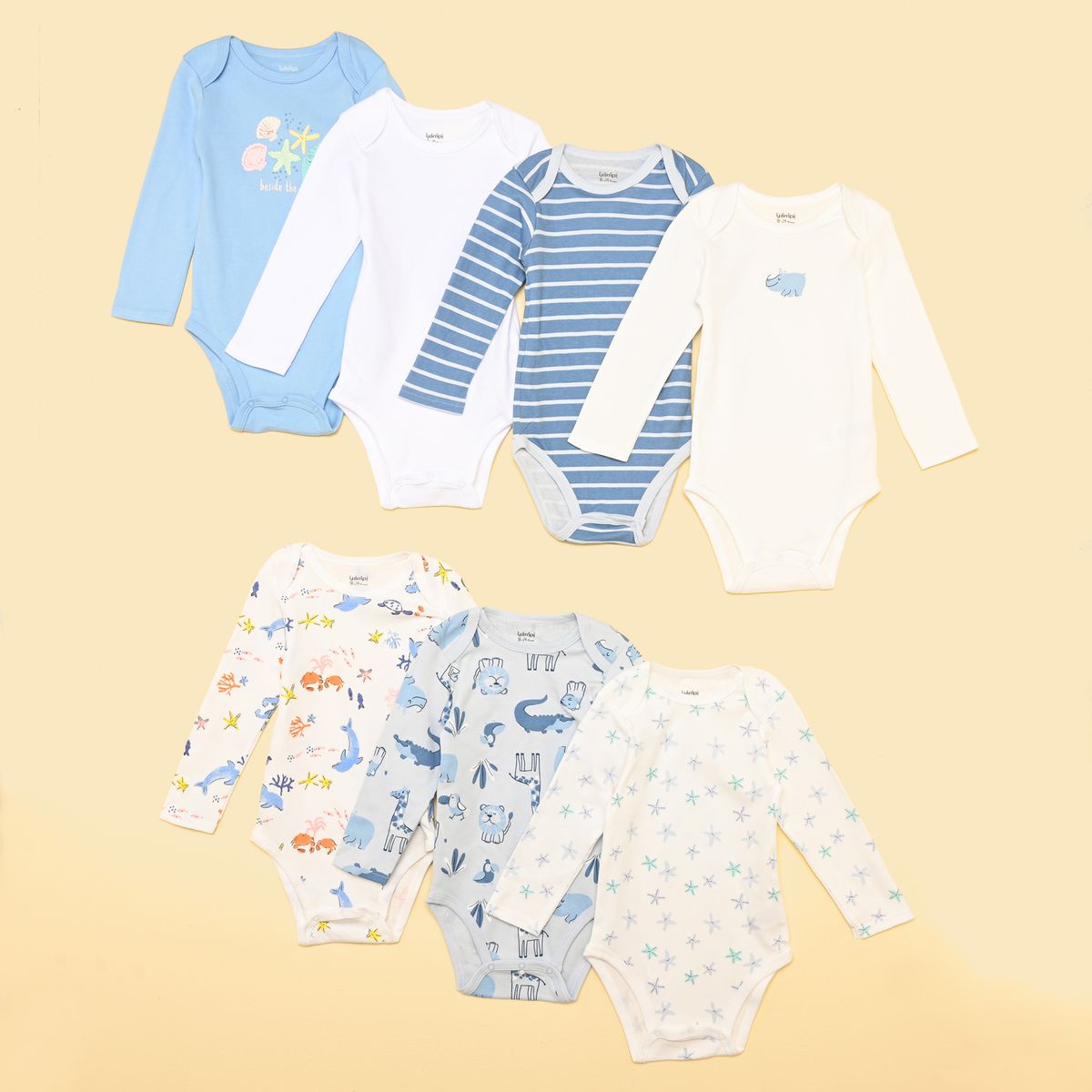 YAMP - Bodies Para Bebé niño Pack de 7 unidades Manga larga de Algodón Yamp