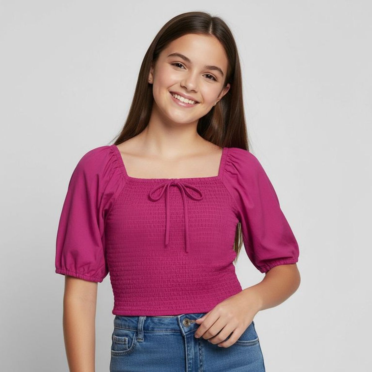 ELV - Blusa para Niña Textura Manga larga de Algodón ELV