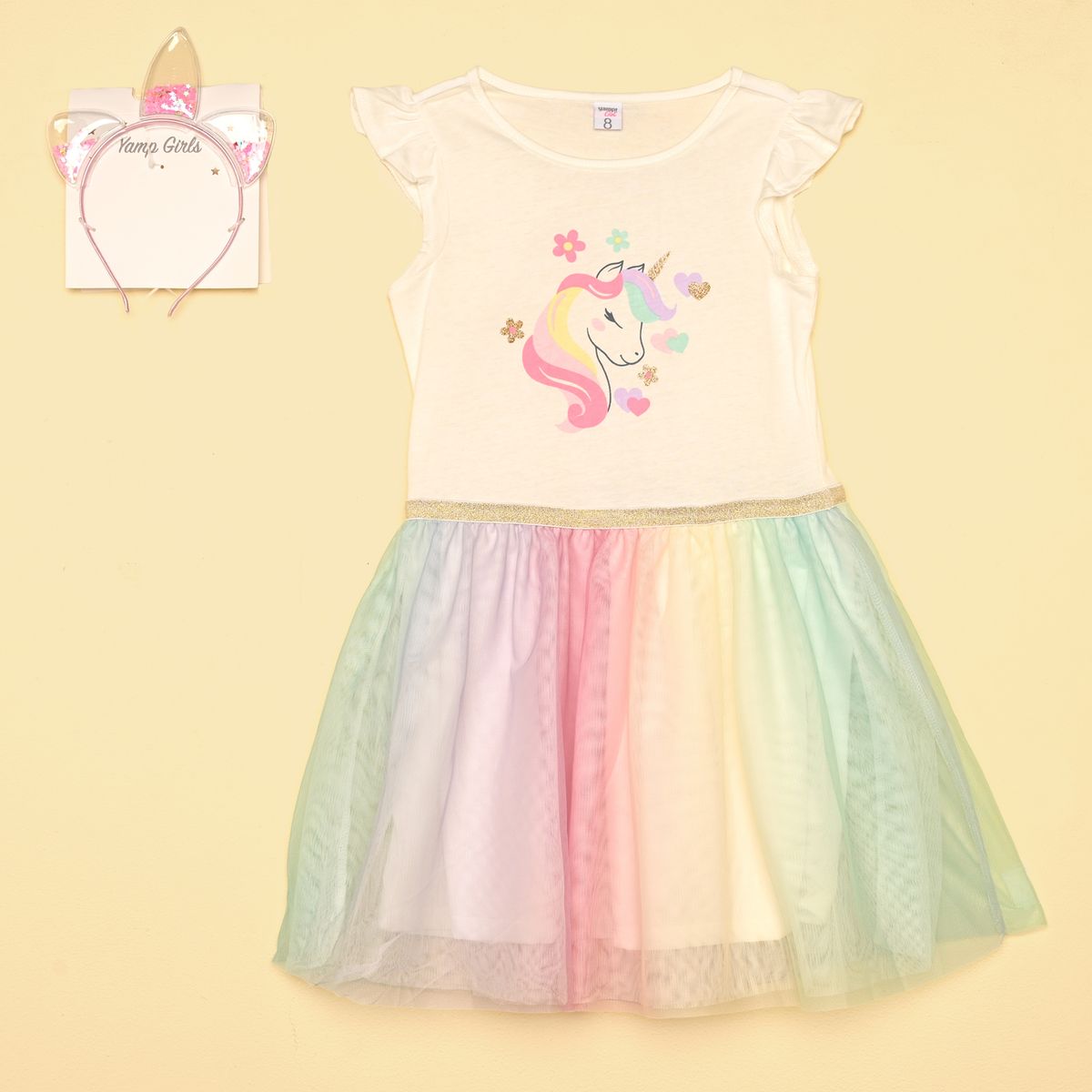 YAMP - Vestido para Niña con Estampado Manga corta + Accesorio Yamp