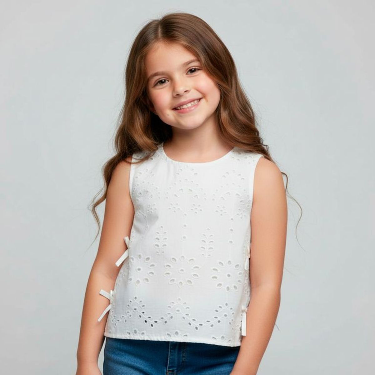 YAMP - Blusa para Niña con Ojalillo de Algodón Yamp