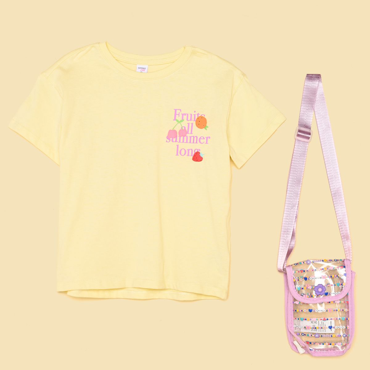 YAMP - Camiseta para Niña Manga corta + Accesorio de Algodón Yamp