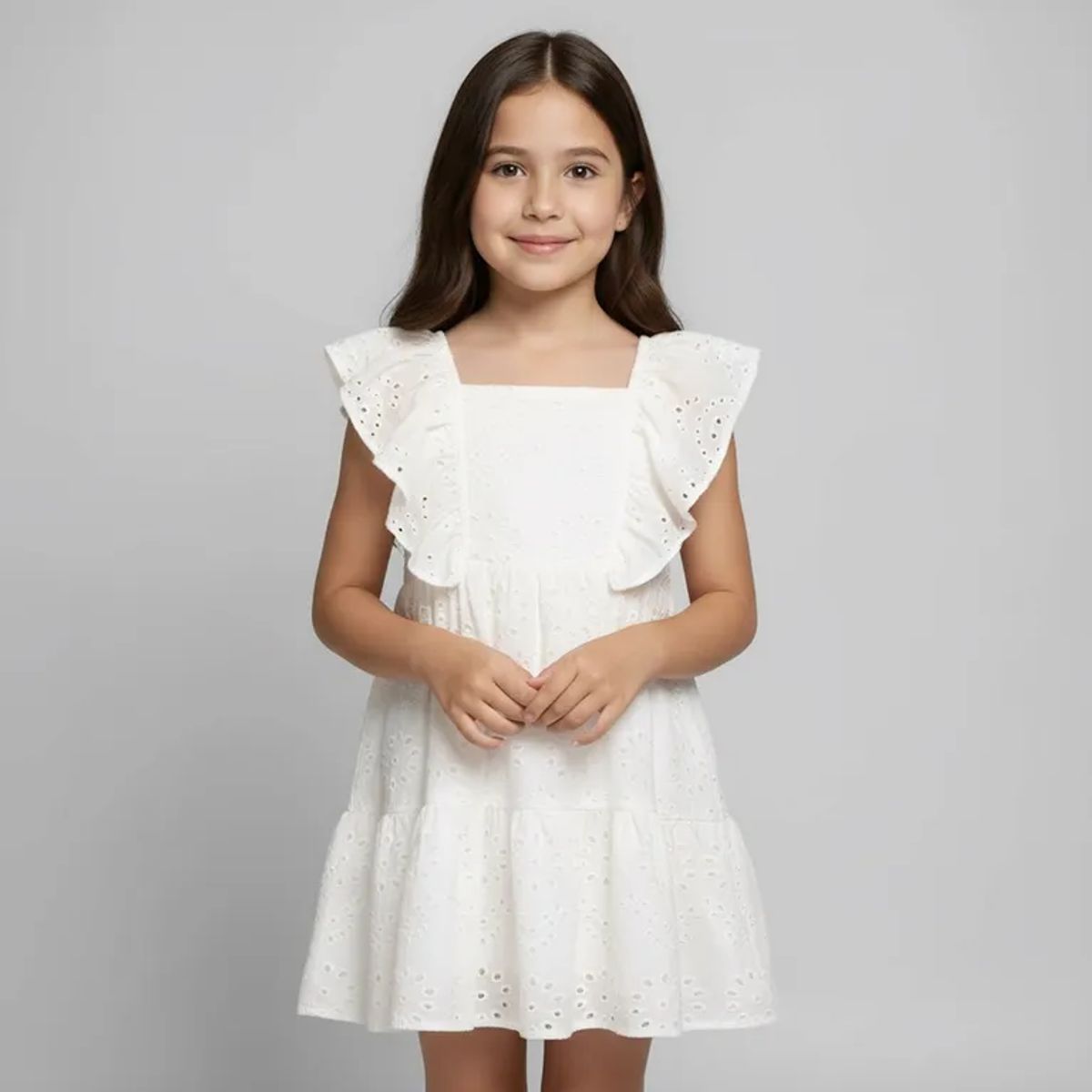 YAMP - Vestido para Niña con Ojalillo de Algodón Yamp