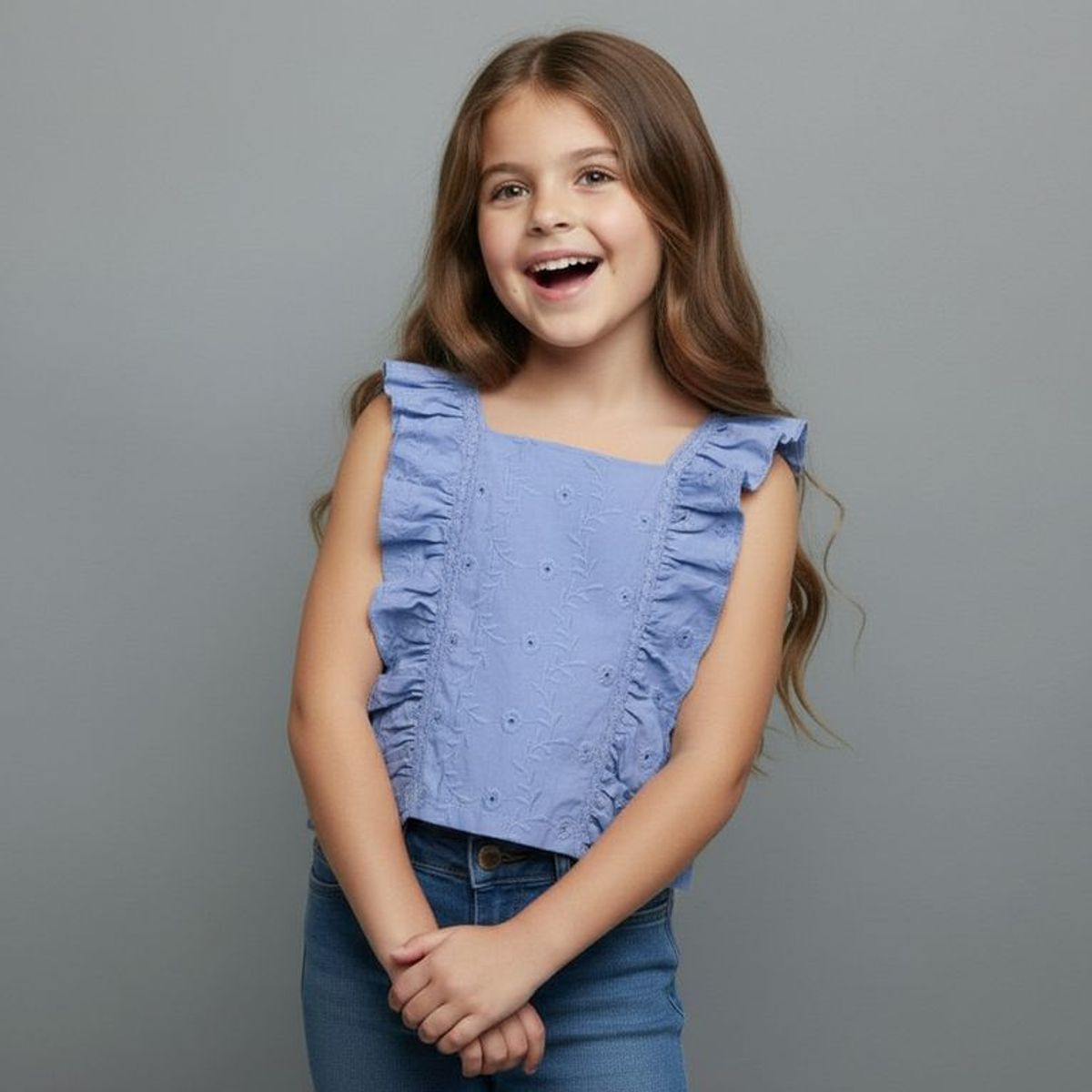 YAMP - Blusa para Niña con Ojalillo de Algodón Yamp