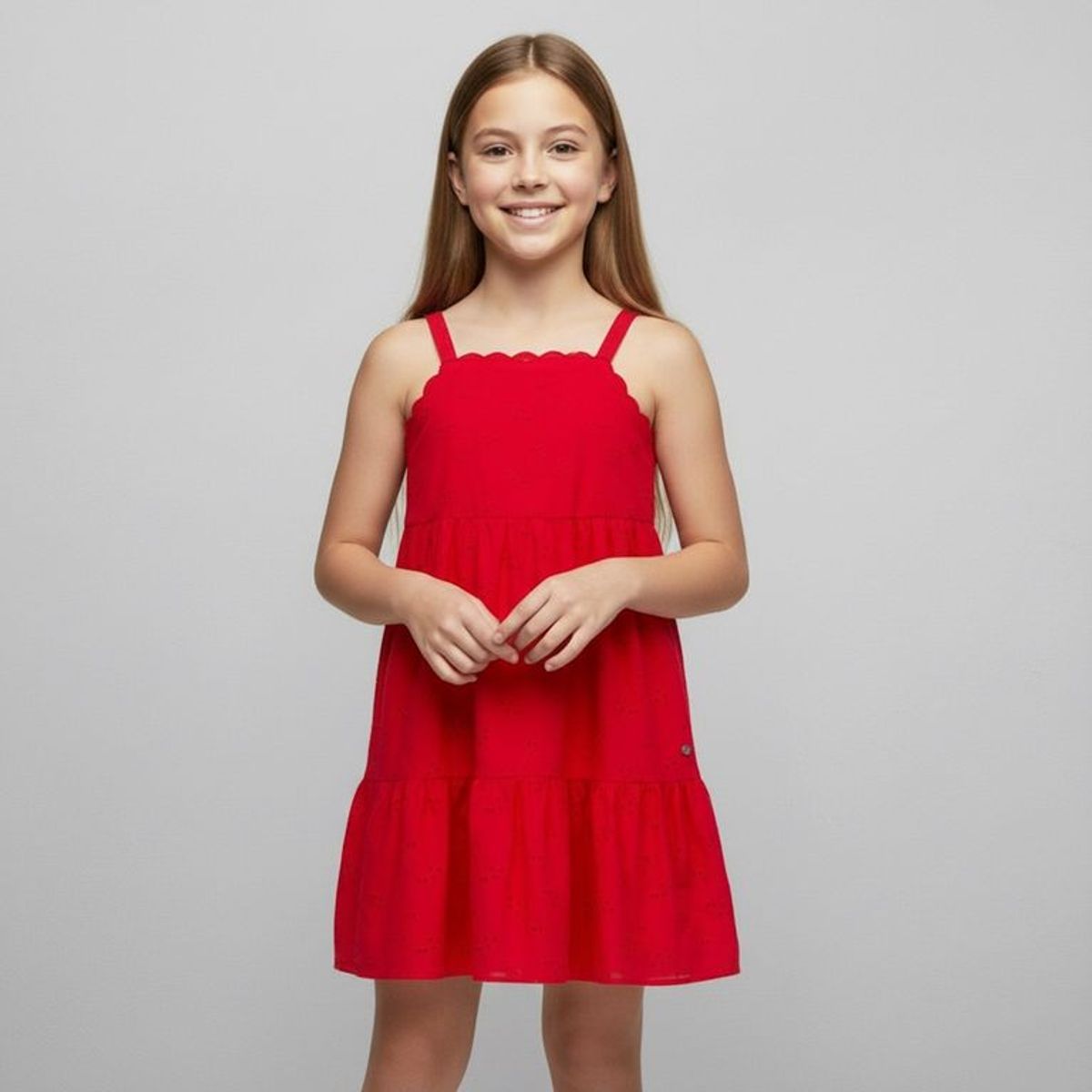 ELV - Vestido para Niña con Ojalillo de Algodón ELV