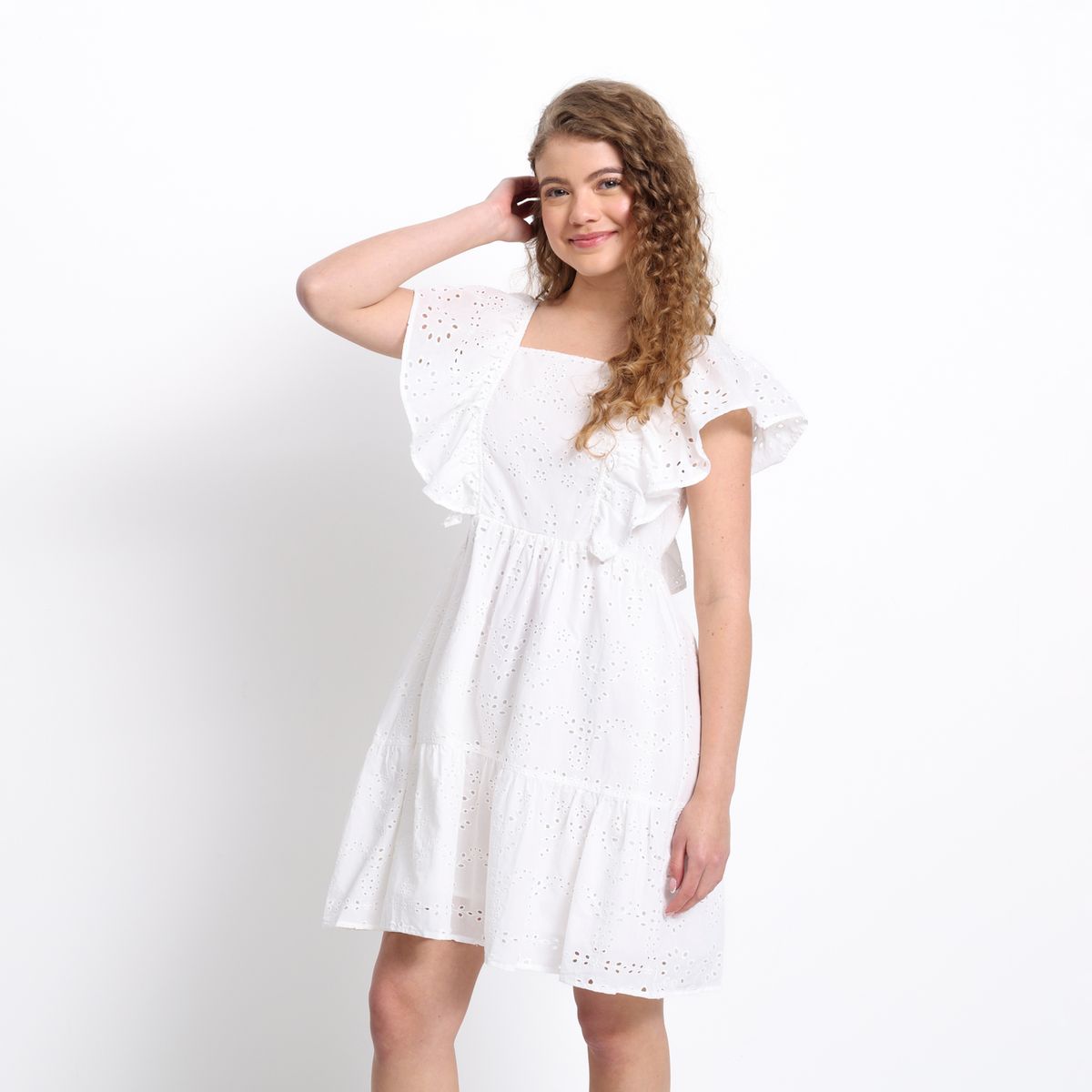 ELV - Vestido para Niña con Ojalillo de Algodón ELV