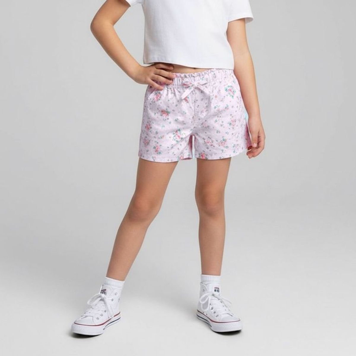 CONIGLIO - Short para Niña con Flores Cintura elásticada de Algodón Coniglio