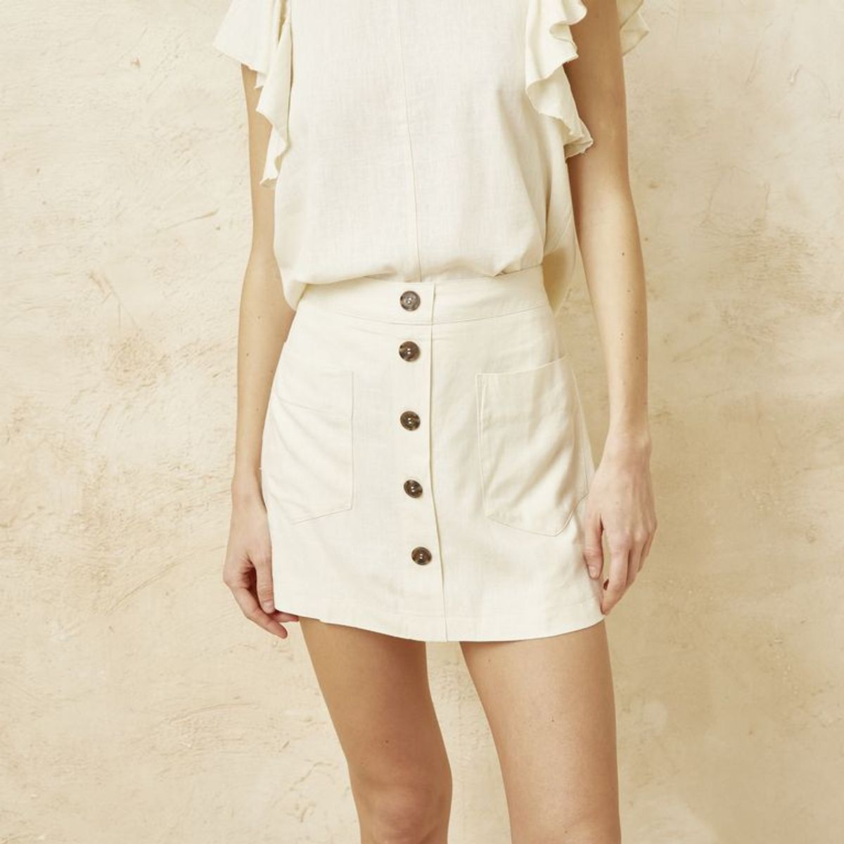 BASEMENT - Falda short Mini Mujer de Lino Basement