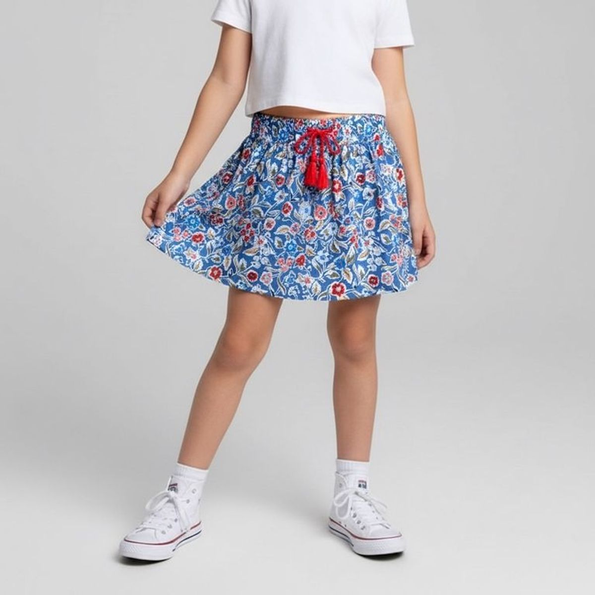 CONIGLIO - Falda para Niña con Flores Cintura elásticada de Algodón Coniglio